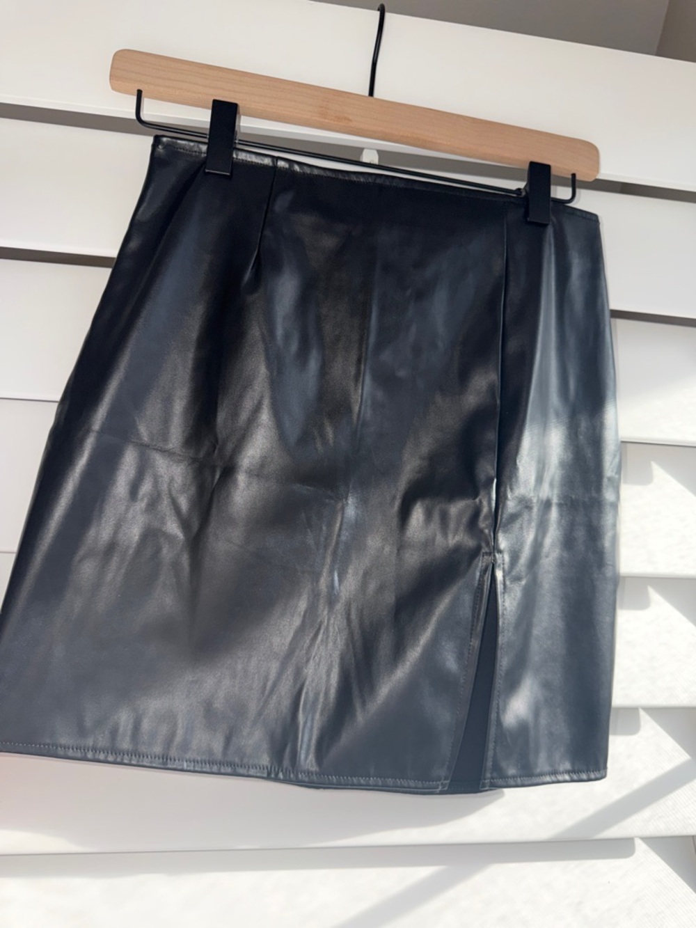 Windsor Black Faux Leather Mini Skirt with Side Slit